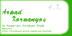 arpad kormanyos business card