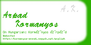 arpad kormanyos business card